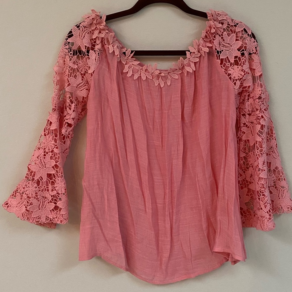 Rose pink off the shoulder blouse